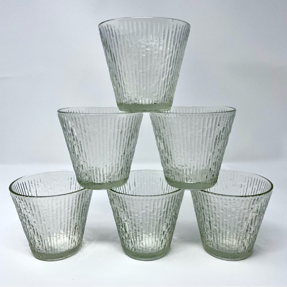 Vintage Jeannette Finlandia Tree Bark Clear Rippled Old Fashioned Glasses 1960’s